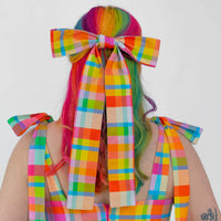 HAIR BOW RAINBOW CHECKER