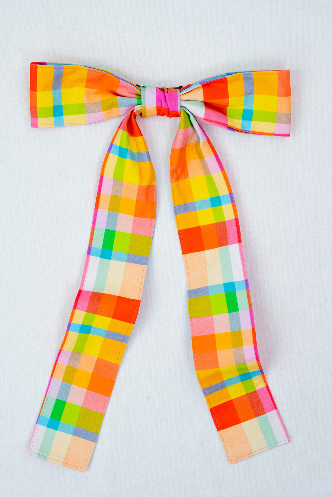 HAIR BOW RAINBOW CHECKER