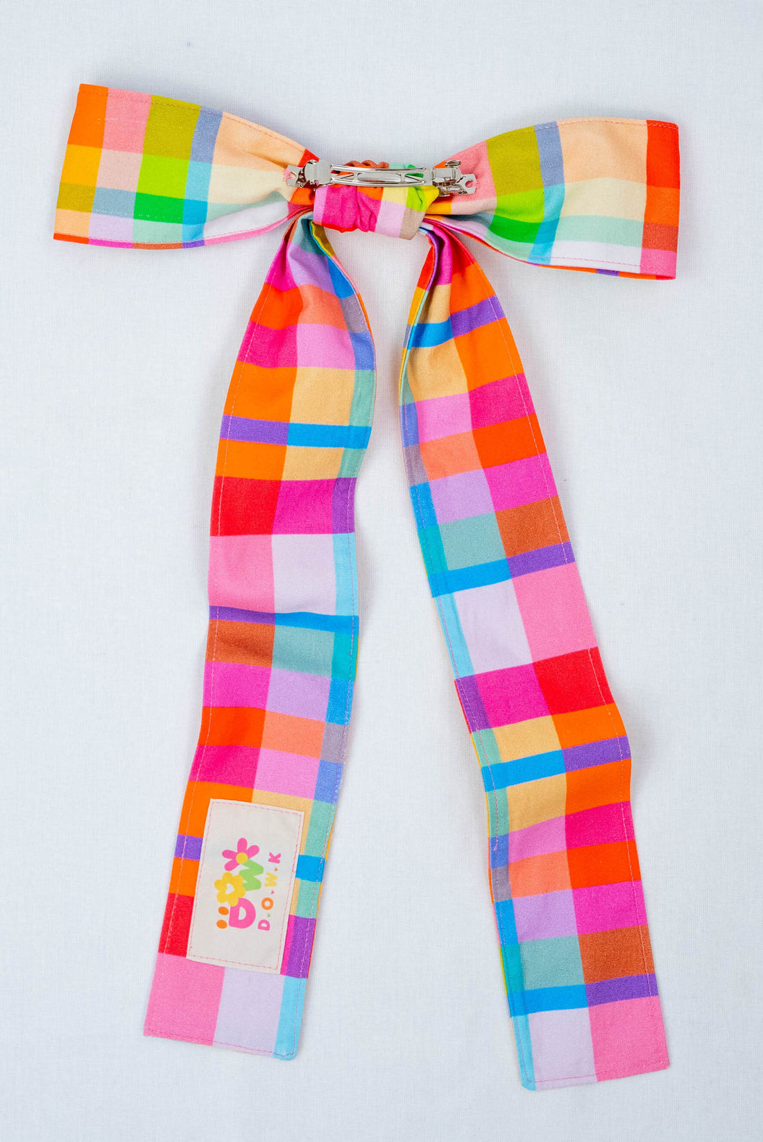 HAIR BOW RAINBOW CHECKER