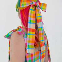 HAIR BOW RAINBOW CHECKER