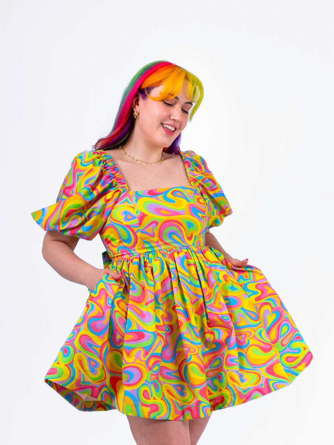 DELIGHTFUL MINI DRESS RAINBOW SWIRLS