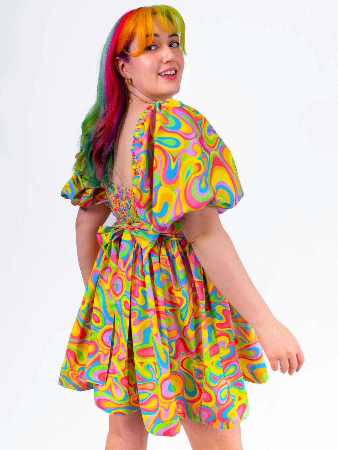 DELIGHTFUL MINI DRESS RAINBOW SWIRLS