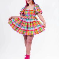 DELIGHTFUL MINI DRESS RAINBOW CHECKERS