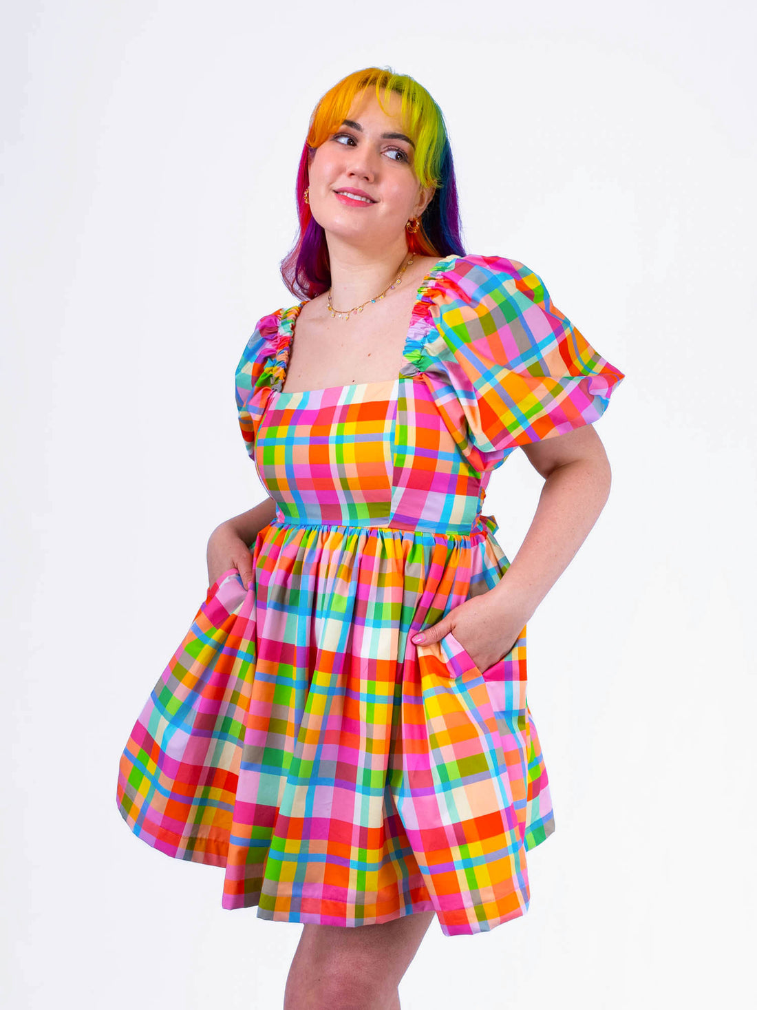 DELIGHTFUL MINI DRESS RAINBOW CHECKERS