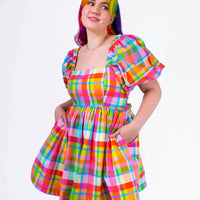 DELIGHTFUL MINI DRESS RAINBOW CHECKERS