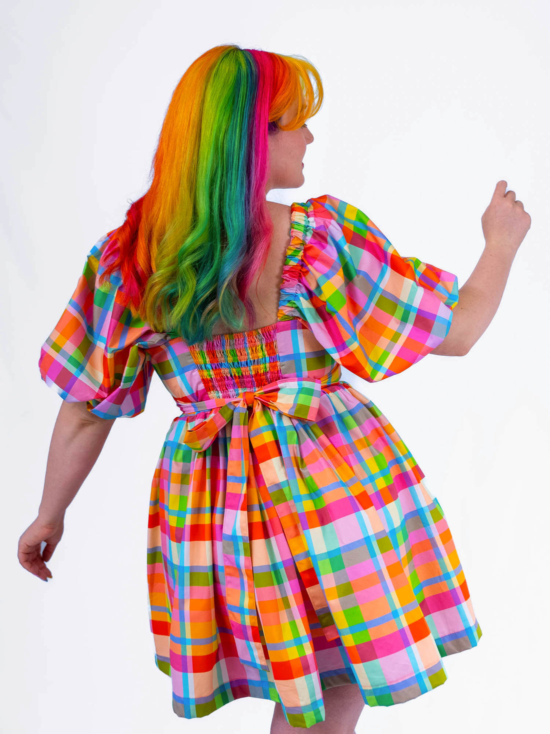 DELIGHTFUL MINI DRESS RAINBOW CHECKERS