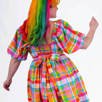DELIGHTFUL MINI DRESS RAINBOW CHECKERS