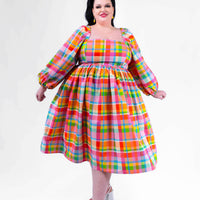 DELIGHTFUL MIDI DRESS - RAINBOW CHECKER