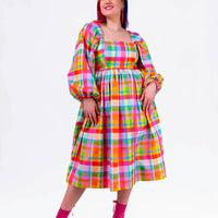 DELIGHTFUL MIDI DRESS - RAINBOW CHECKER