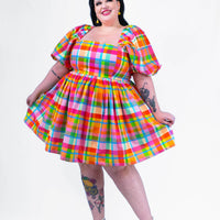 DELIGHTFUL MINI DRESS RAINBOW CHECKERS