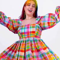 DELIGHTFUL MIDI DRESS - RAINBOW CHECKER