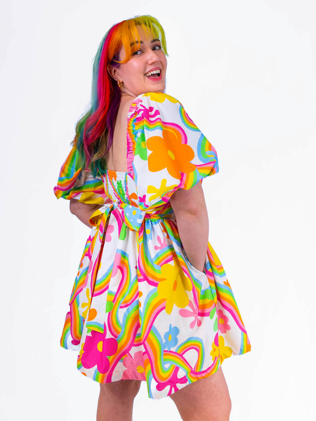 DELIGHTFUL MINI DRESS RAINBOW FLOWERS