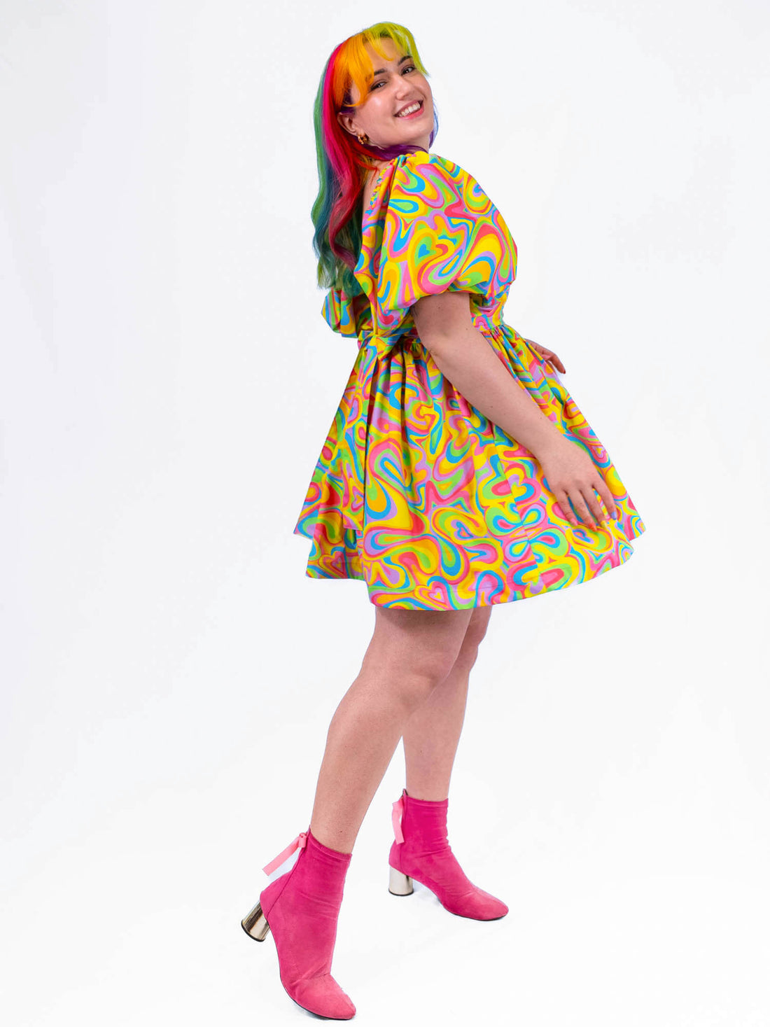 DELIGHTFUL MINI DRESS RAINBOW SWIRLS