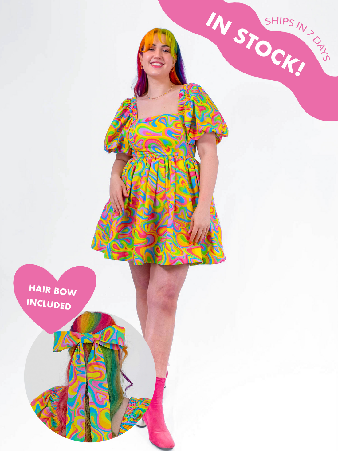 DELIGHTFUL MINI DRESS RAINBOW SWIRLS