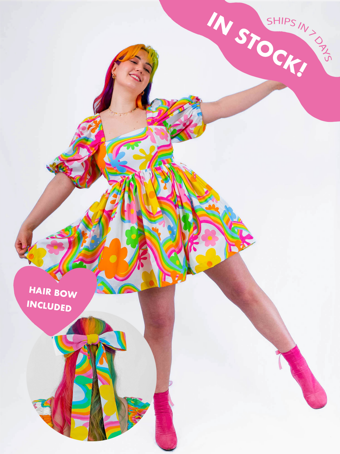 DELIGHTFUL MINI DRESS RAINBOW FLOWERS