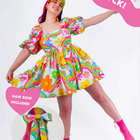 DELIGHTFUL MINI DRESS RAINBOW FLOWERS