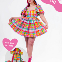 DELIGHTFUL MINI DRESS RAINBOW CHECKERS