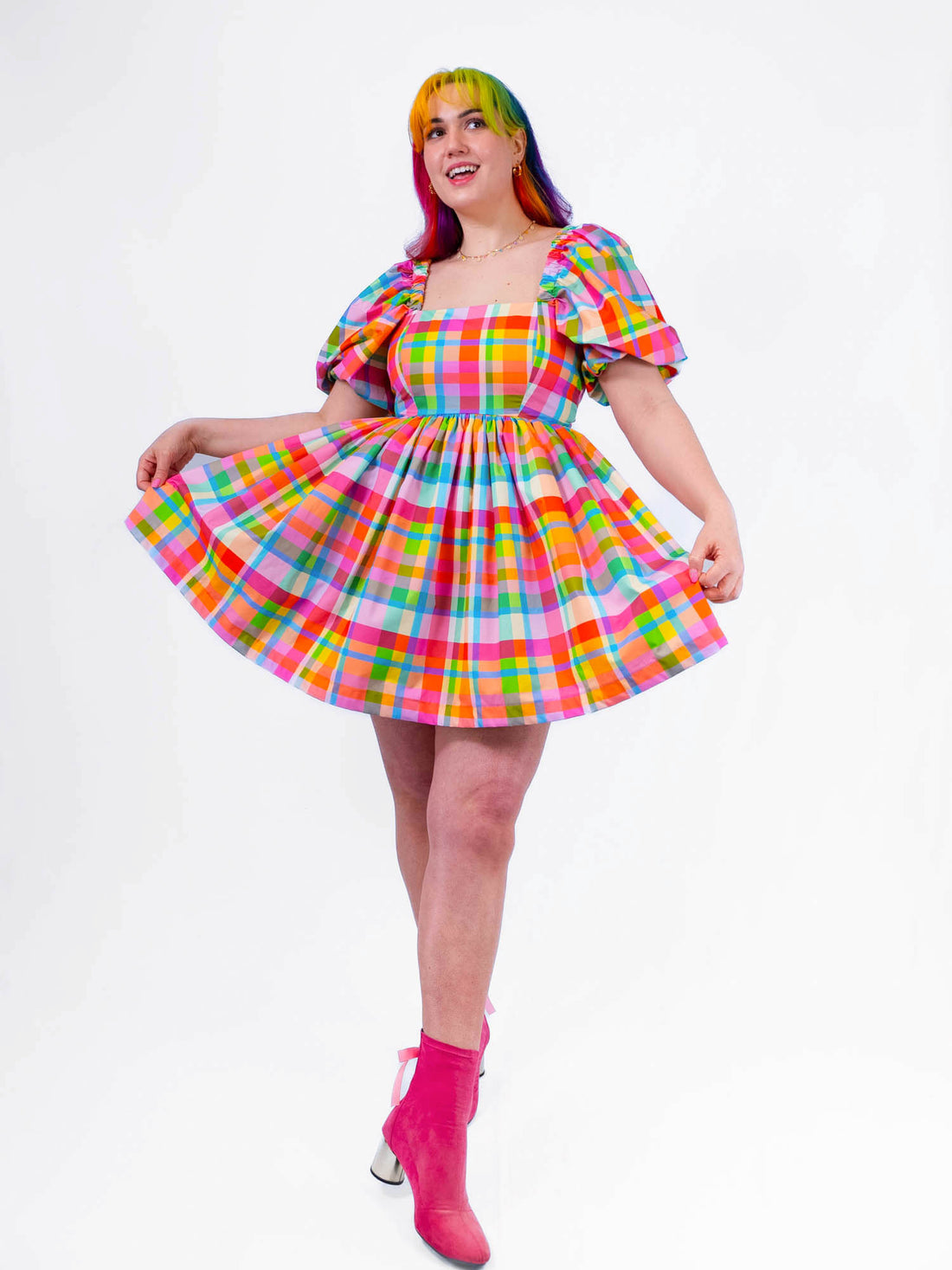 DELIGHTFUL MINI DRESS RAINBOW CHECKERS