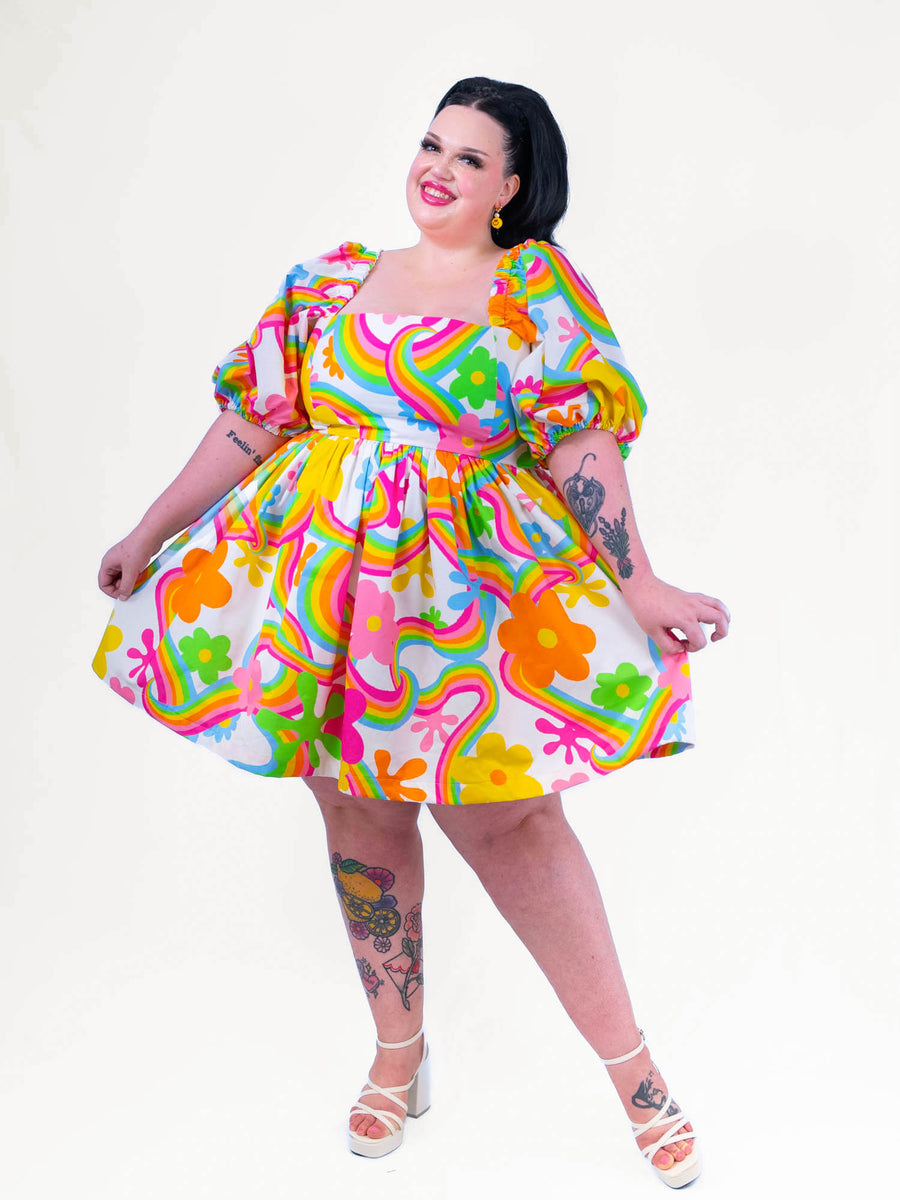 DELIGHTFUL MINI DRESS RAINBOW FLOWERS