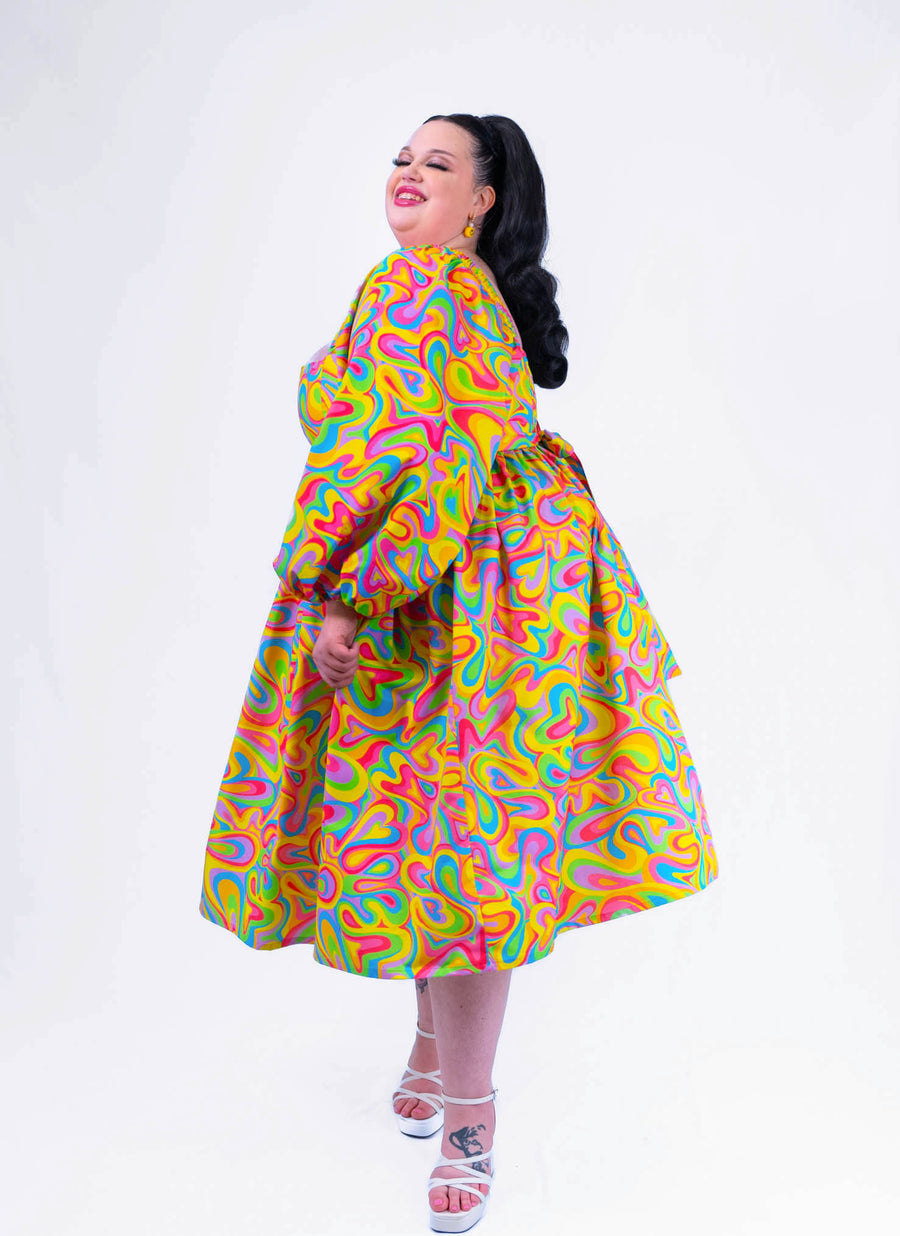 DELIGHTFUL MIDI DRESS - RAINBOW SWIRLS