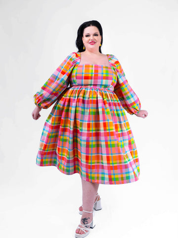 DELIGHTFUL MIDI DRESS - RAINBOW CHECKER