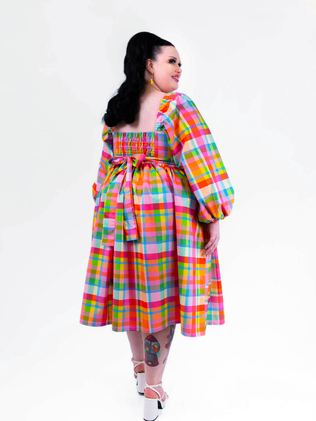 DELIGHTFUL MIDI DRESS - RAINBOW CHECKER
