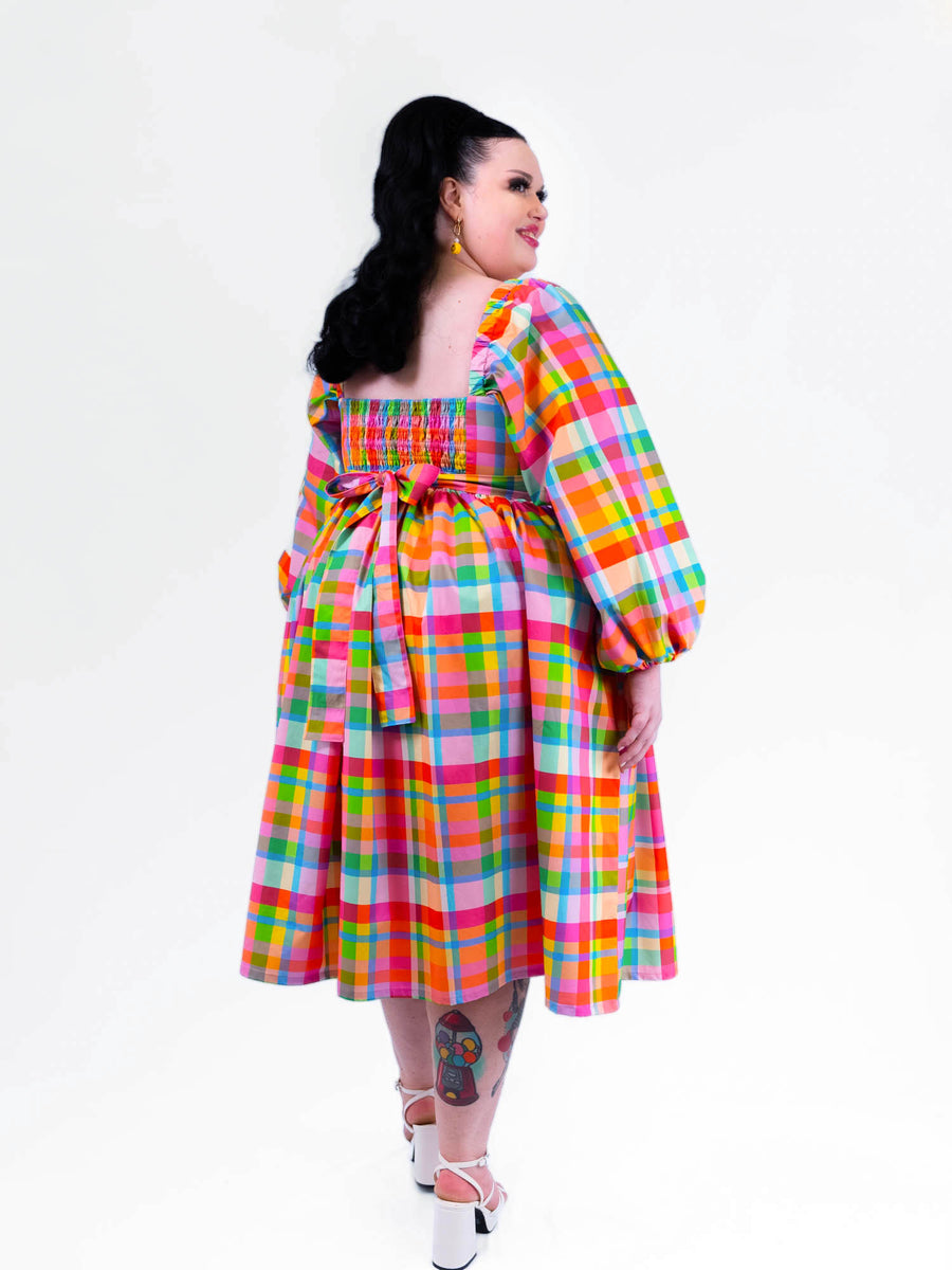 DELIGHTFUL MIDI DRESS - RAINBOW CHECKER