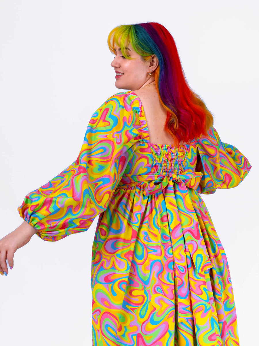 DELIGHTFUL MIDI DRESS - RAINBOW SWIRLS