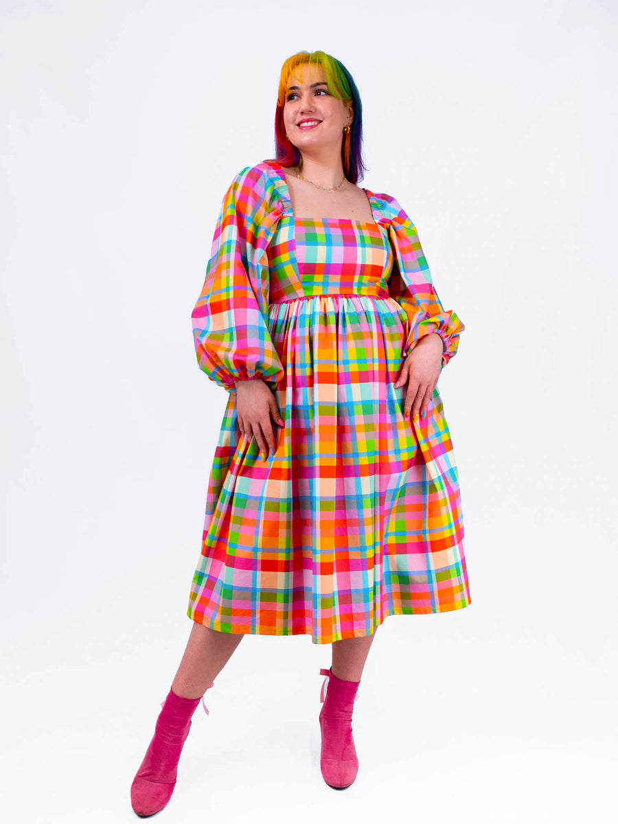 DELIGHTFUL MIDI DRESS - RAINBOW CHECKER