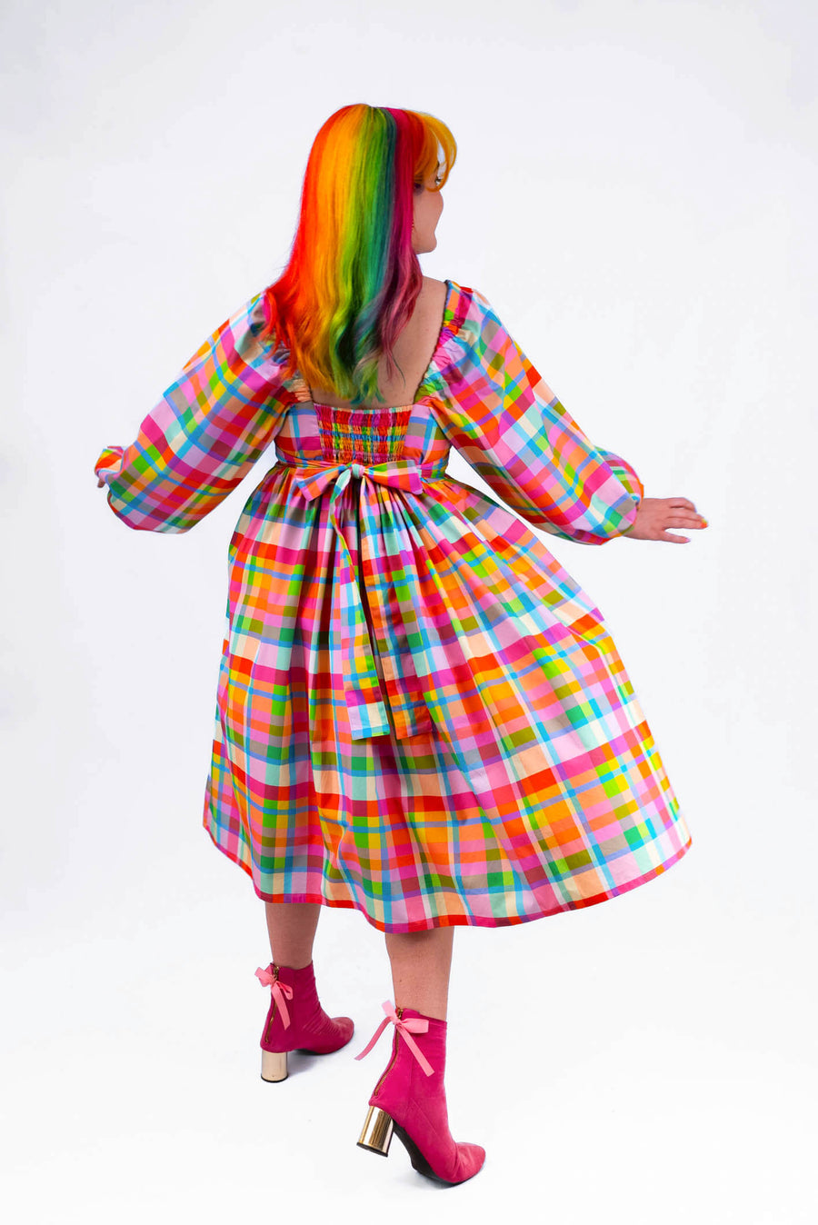 DELIGHTFUL MIDI DRESS - RAINBOW CHECKER