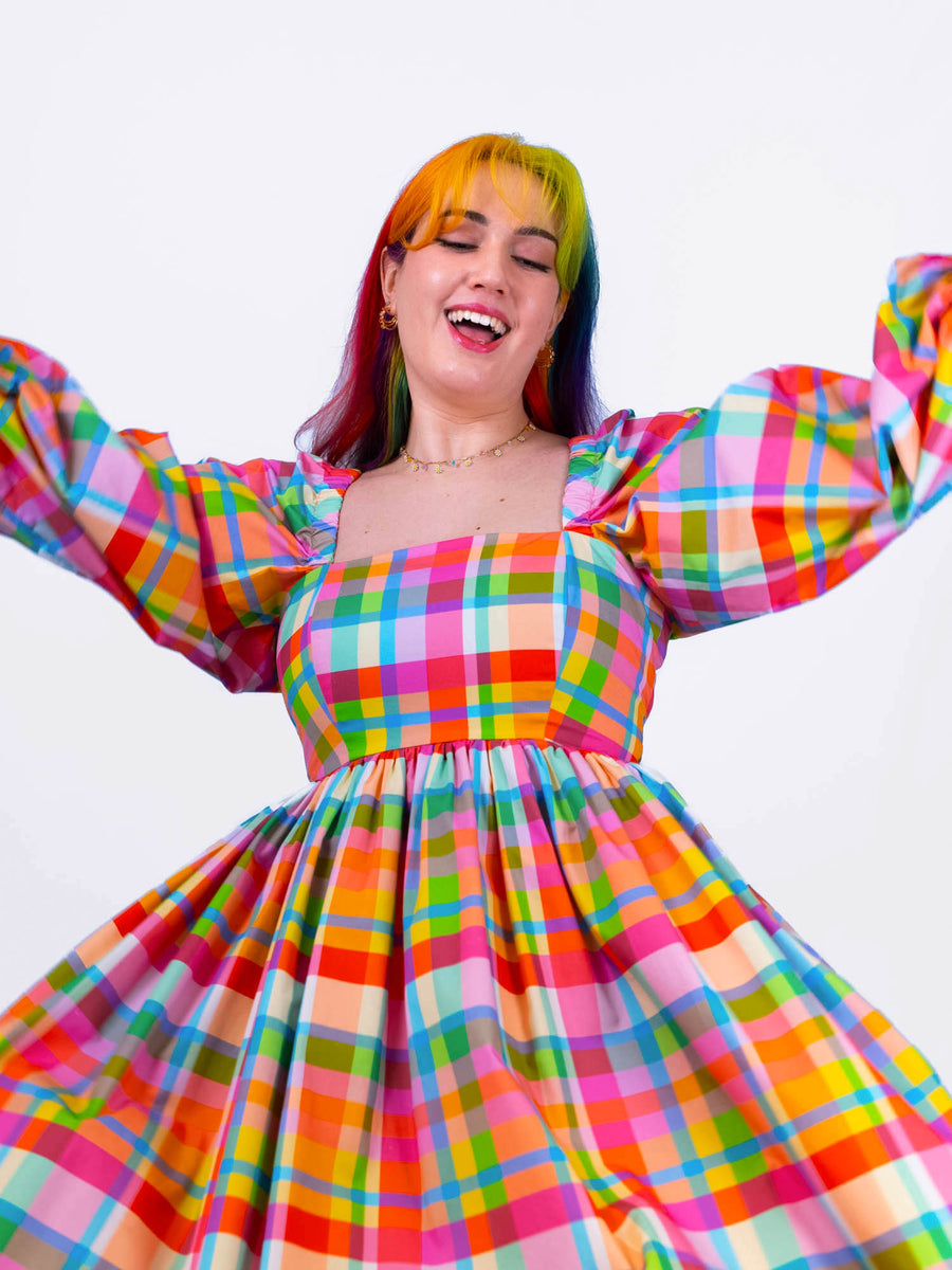 DELIGHTFUL MIDI DRESS - RAINBOW CHECKER