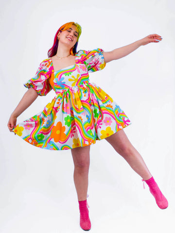 DELIGHTFUL MINI DRESS RAINBOW FLOWERS