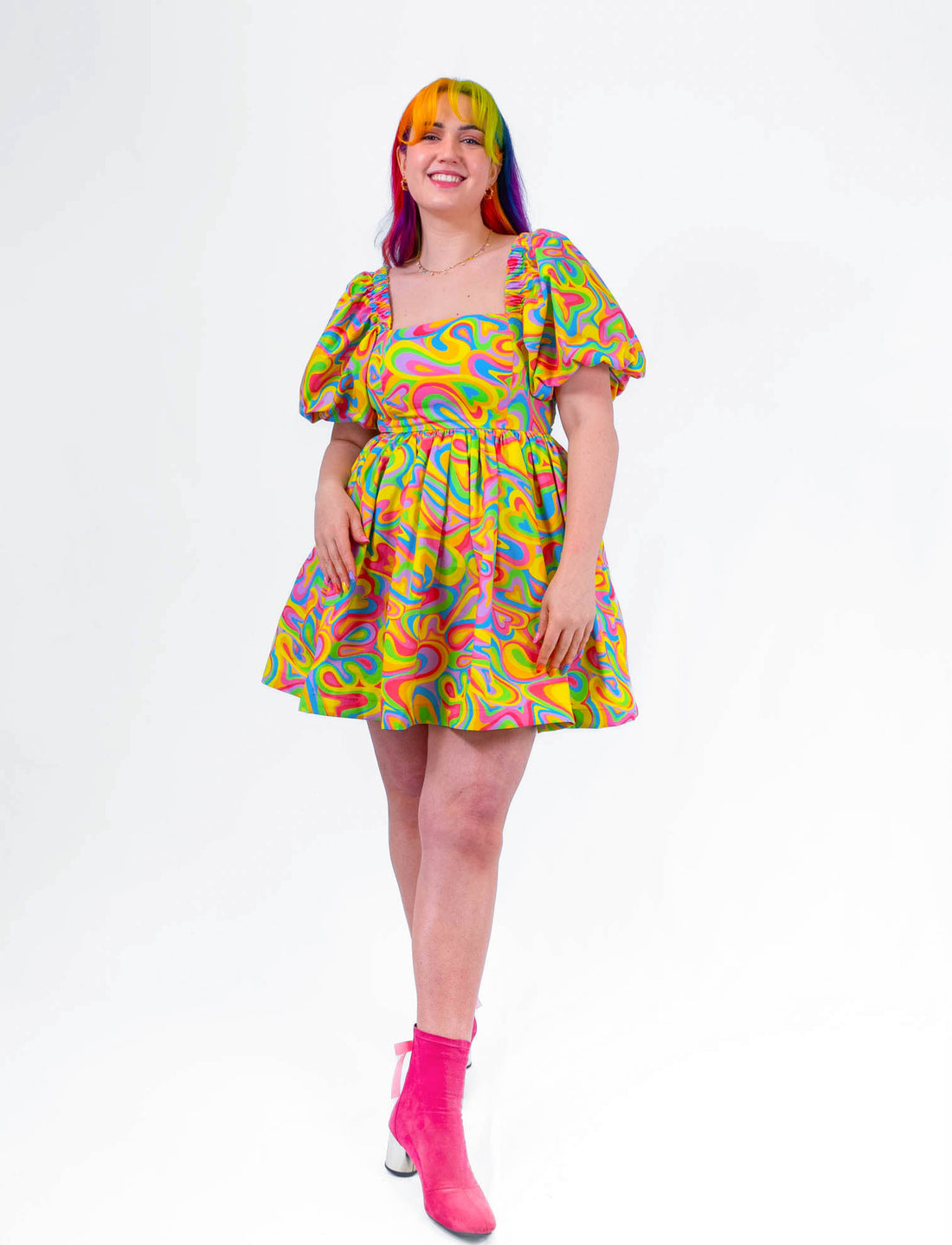 DELIGHTFUL MINI DRESS RAINBOW SWIRLS